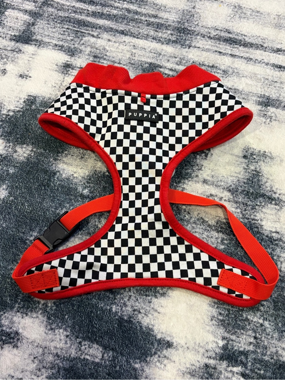 Puppia Black & White Checkerboard Harness with Red Trim